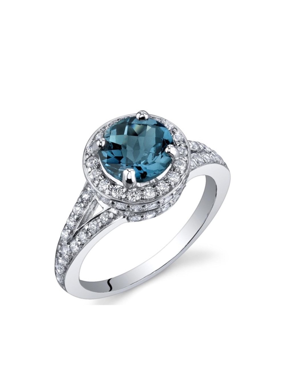 18k Natural London Blue Topaz Ring Halo Love